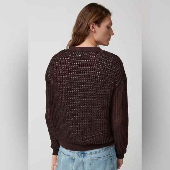 URBAN OUTFITTERS BDG Beach Cardigan Dark Brown Sz Large NWOT V-neck Open Knit. - Picture 3 of 4